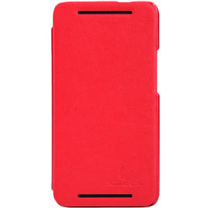 Чехол для HTC One кожаный-книжка + пленка NillKin красный
