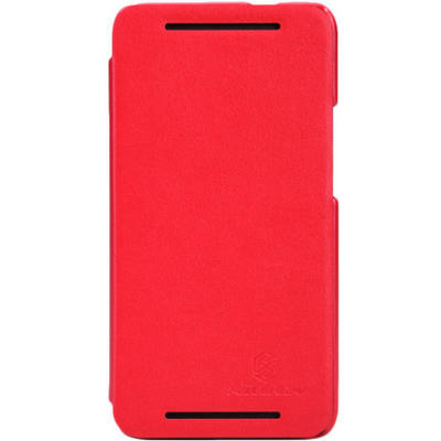 Чехол для HTC One кожаный-книжка + пленка NillKin красный