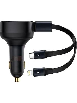 Автомобильное зарядное Baseus Enjoyment Retractable 2-in-1 Car Charger C+L 30W